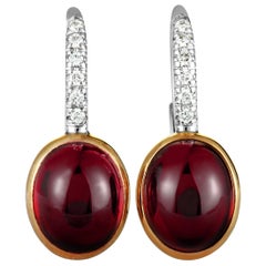 Mimí 18 Karat Rose and White Gold Diamond and Garnet Oval Lever Back Earrings