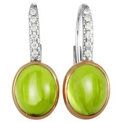 MIMÍ 18 Karat Rose and White Gold Diamond and Peridot Oval Lever Back Earrings