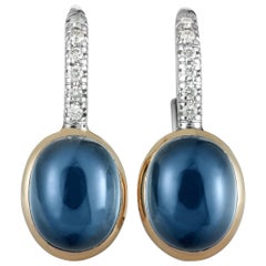 MIMÍ 18k Rose and White Gold Diamond and London Blue Topaz Oval Lever Back Earri