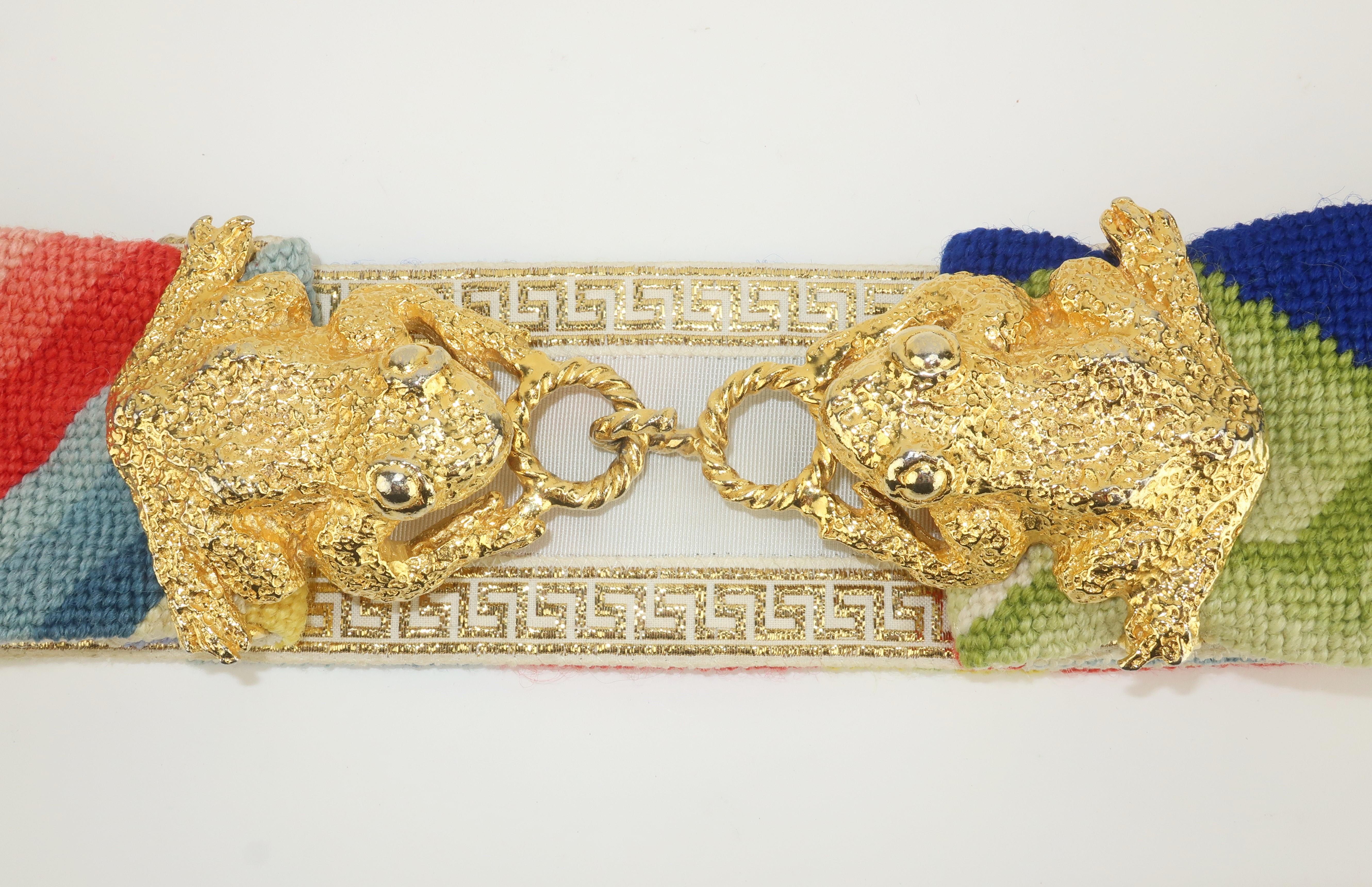 Women's Mimi di N Large Frog Buckle With Needlepoint Belt, 1972