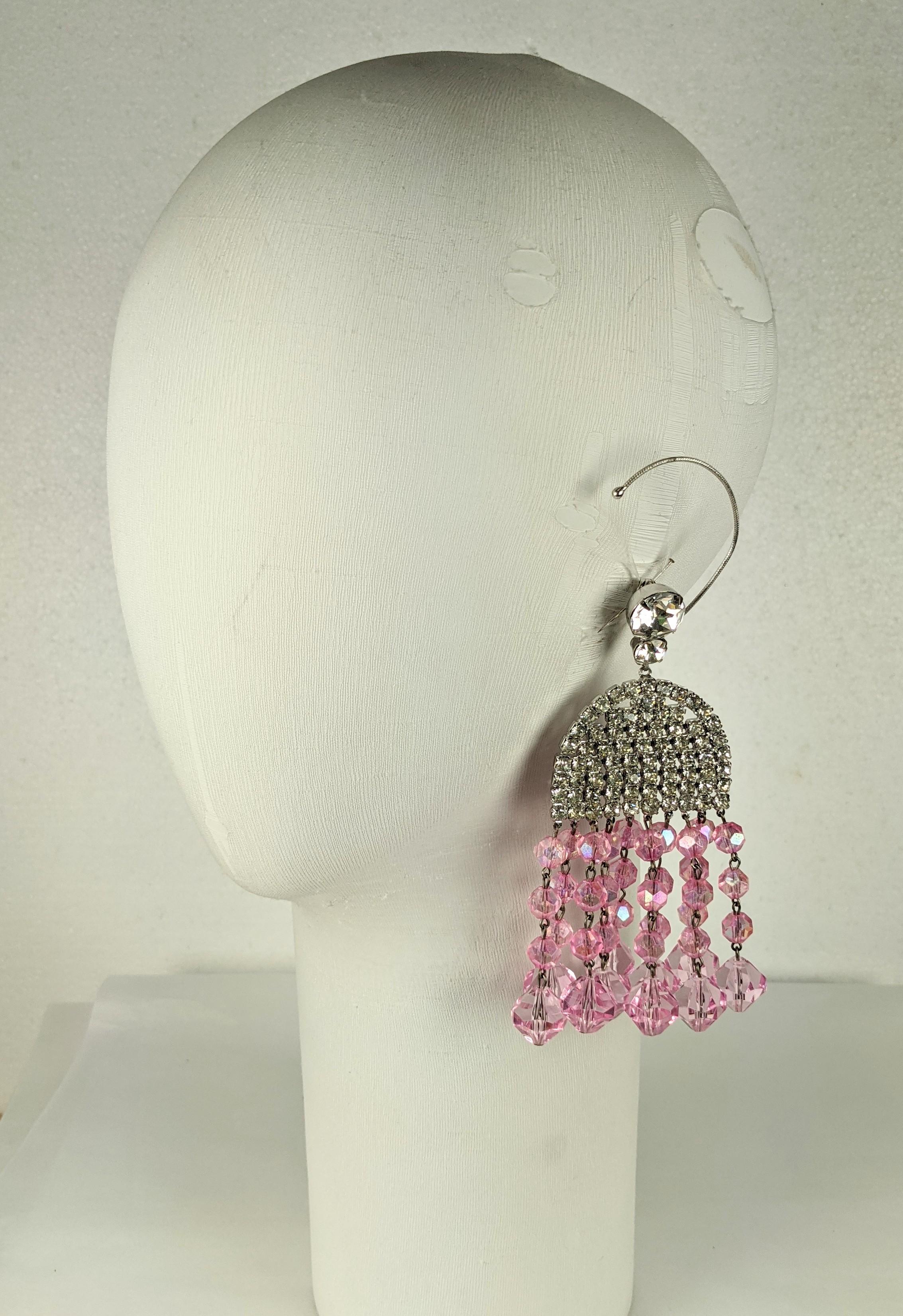 Modernist Mimi di Nardo Massive 1960's Crystal and Pink Aurora Earrings For Sale