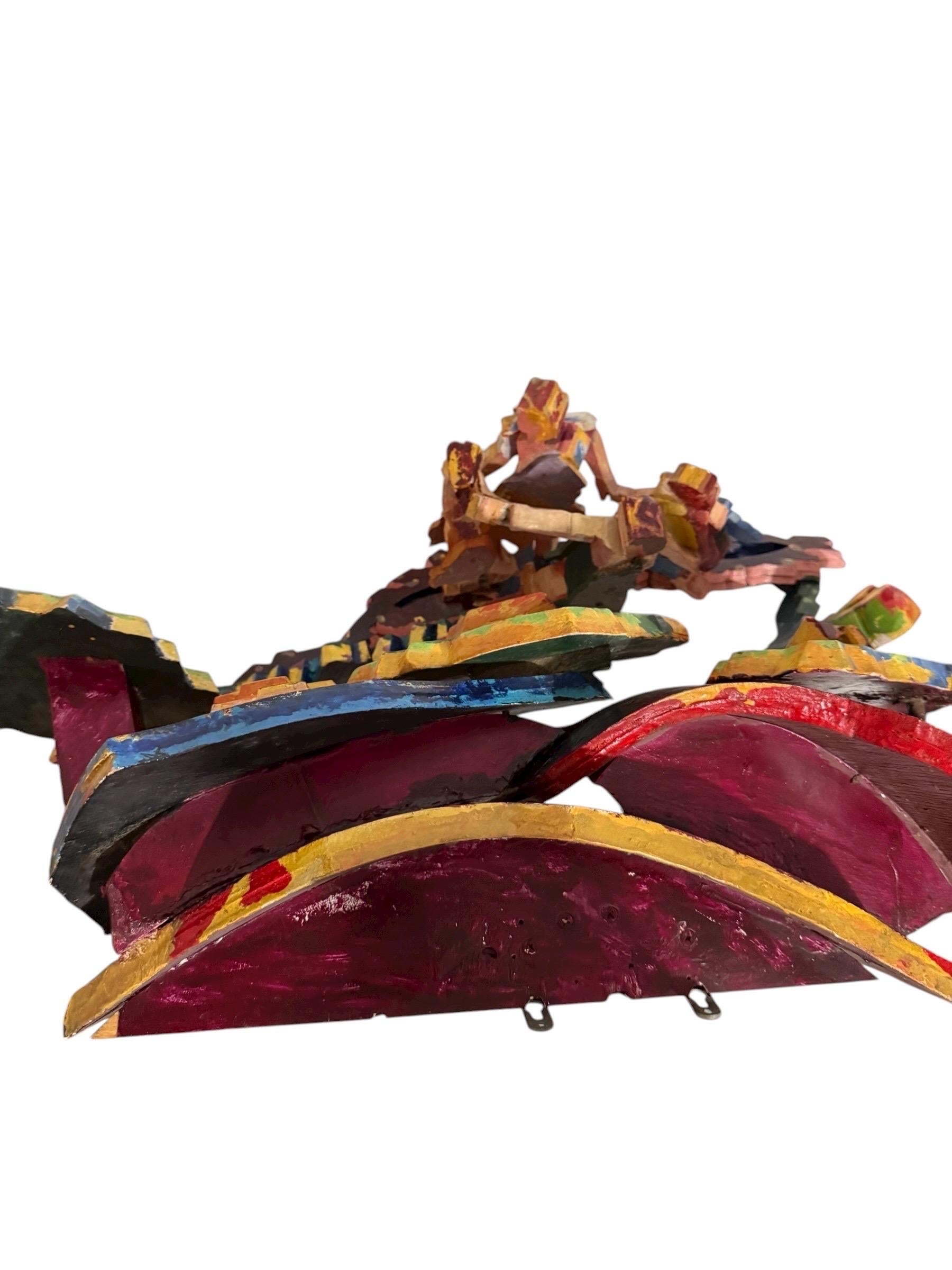 Große 3D-Skulptur mit Handmalerei Konstruktion Mimi Gross Holz Assemblage im Angebot 10