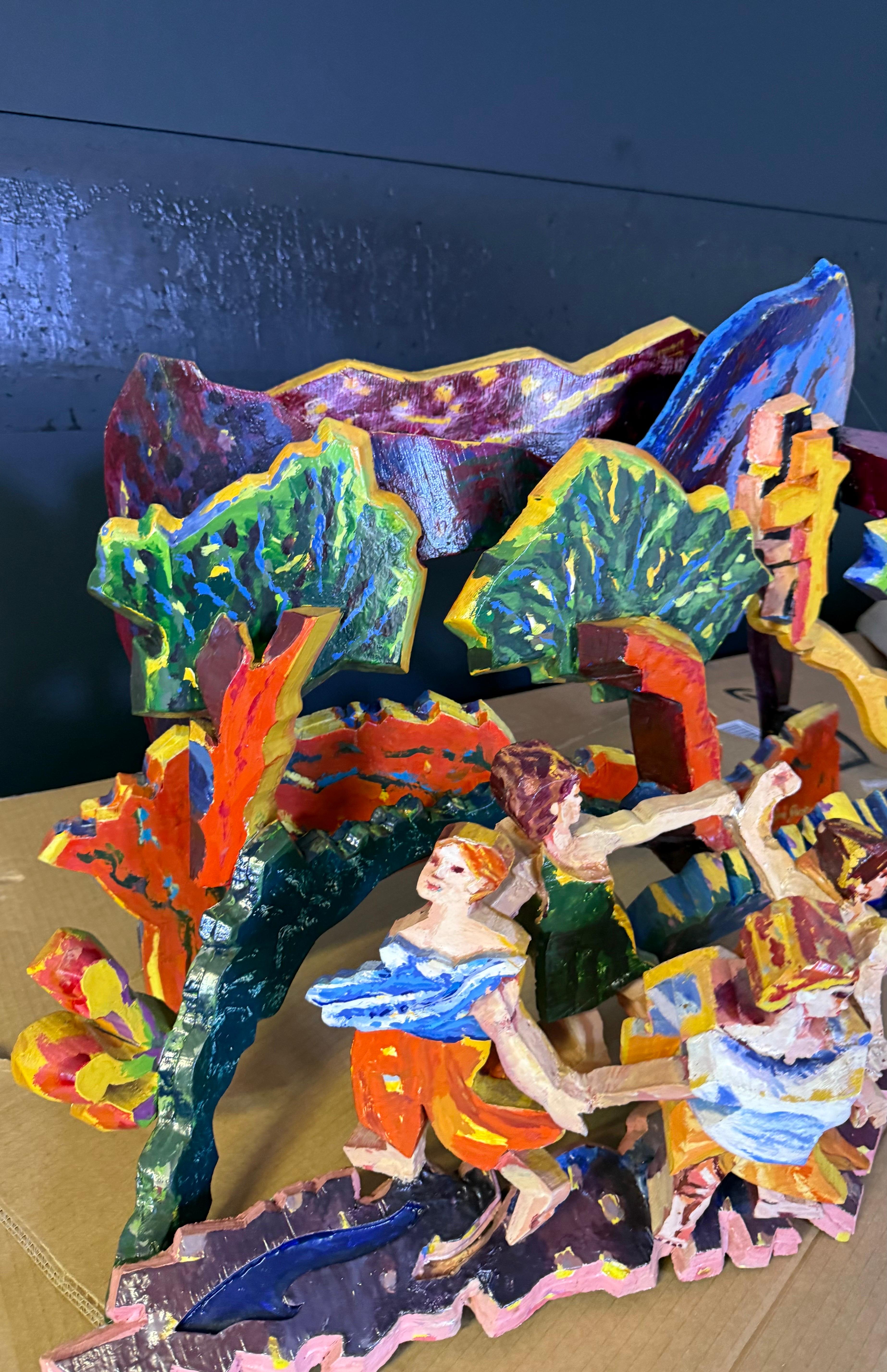 Große 3D-Skulptur mit Handmalerei Konstruktion Mimi Gross Holz Assemblage im Angebot 11