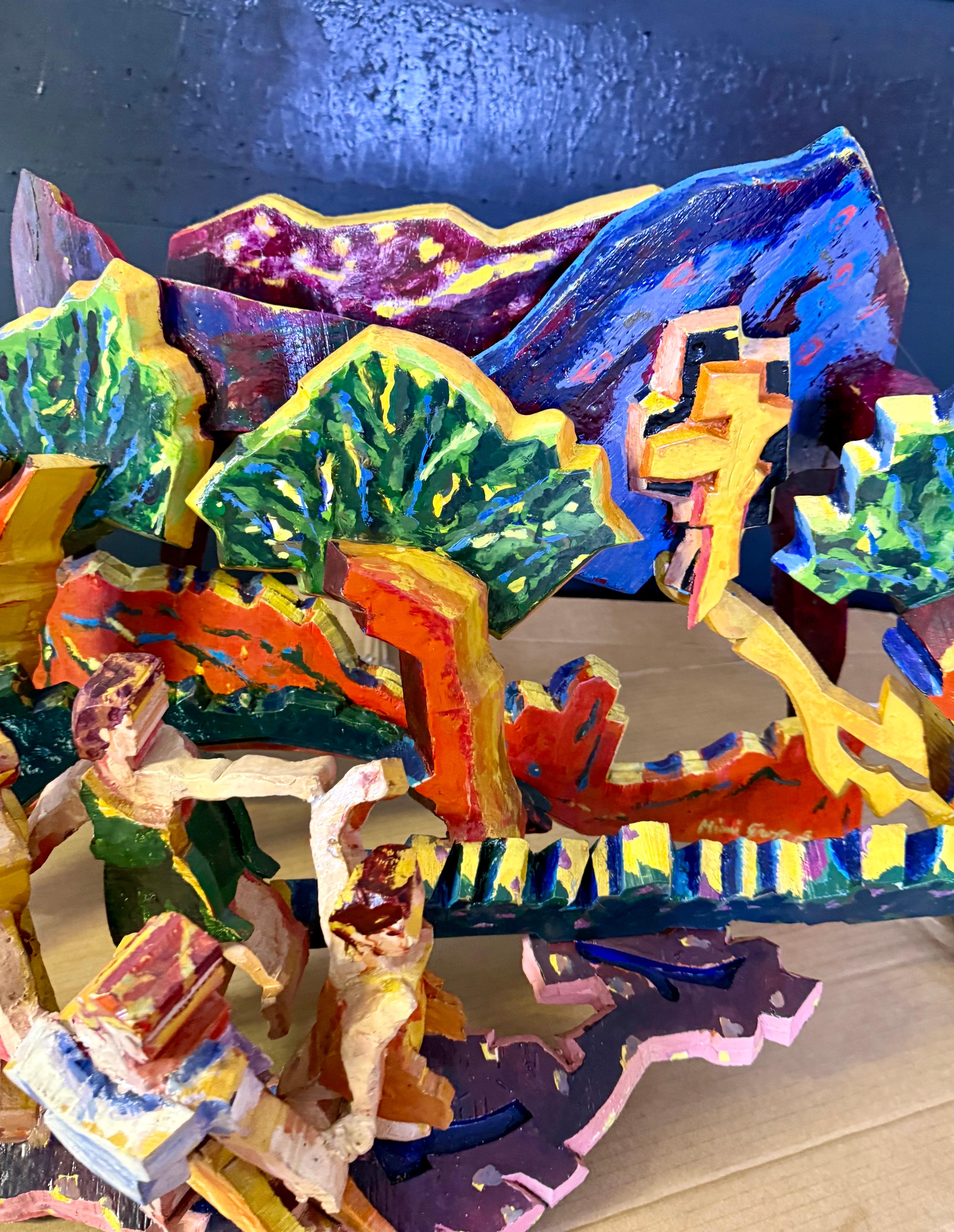 Große 3D-Skulptur mit Handmalerei Konstruktion Mimi Gross Holz Assemblage im Angebot 12