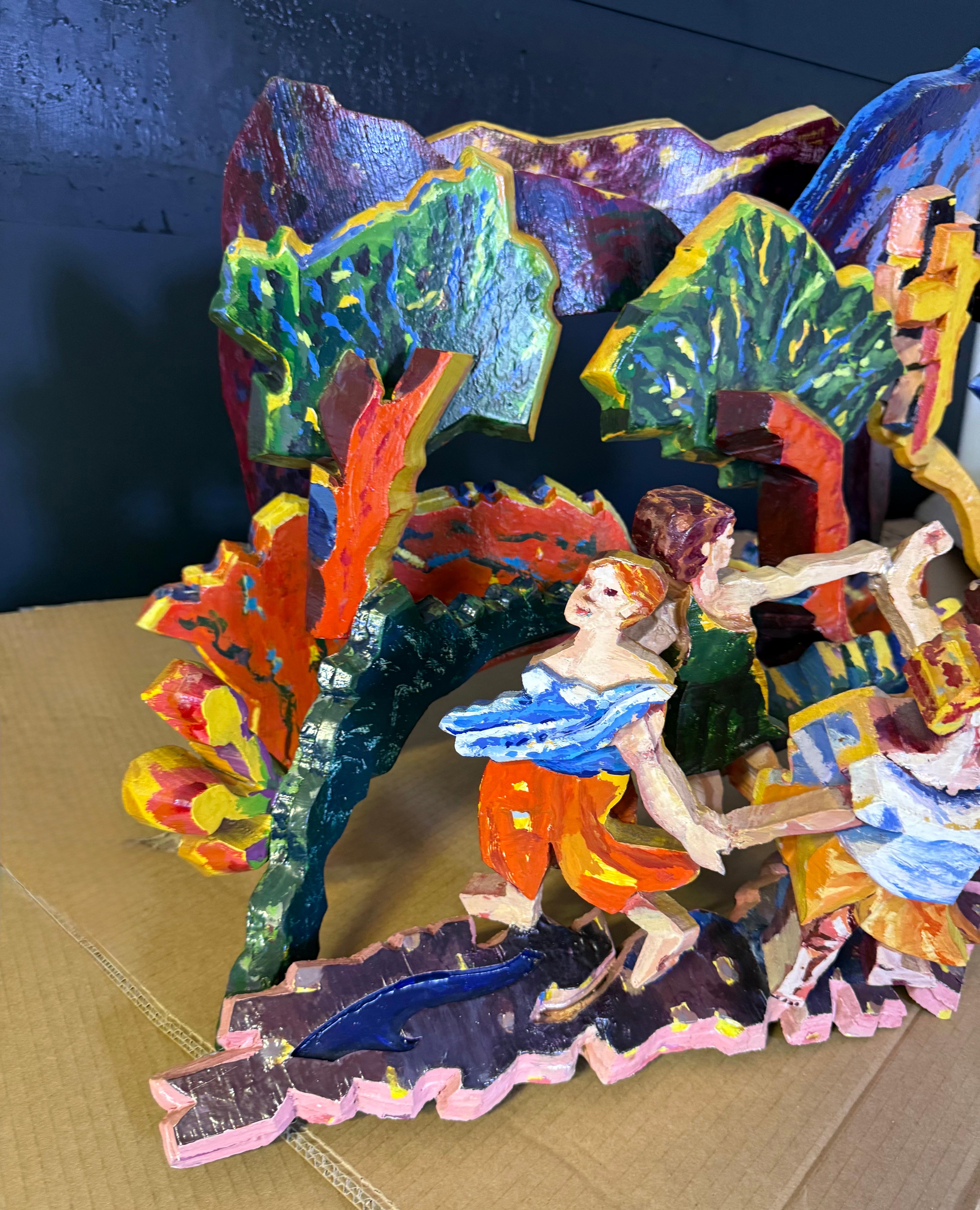 Große 3D-Skulptur mit Handmalerei Konstruktion Mimi Gross Holz Assemblage im Angebot 14