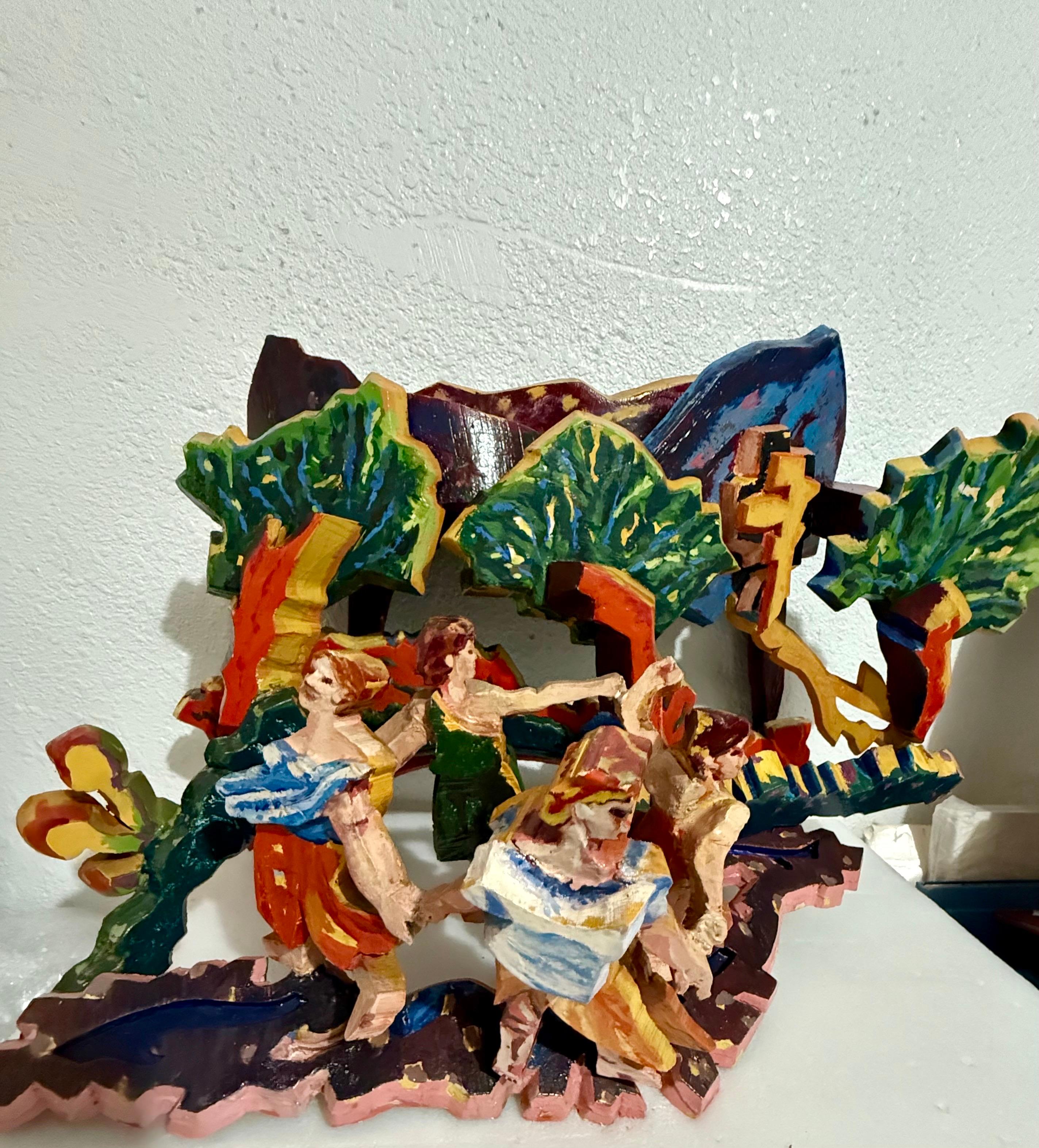 Große 3D-Skulptur mit Handmalerei Konstruktion Mimi Gross Holz Assemblage im Angebot 1