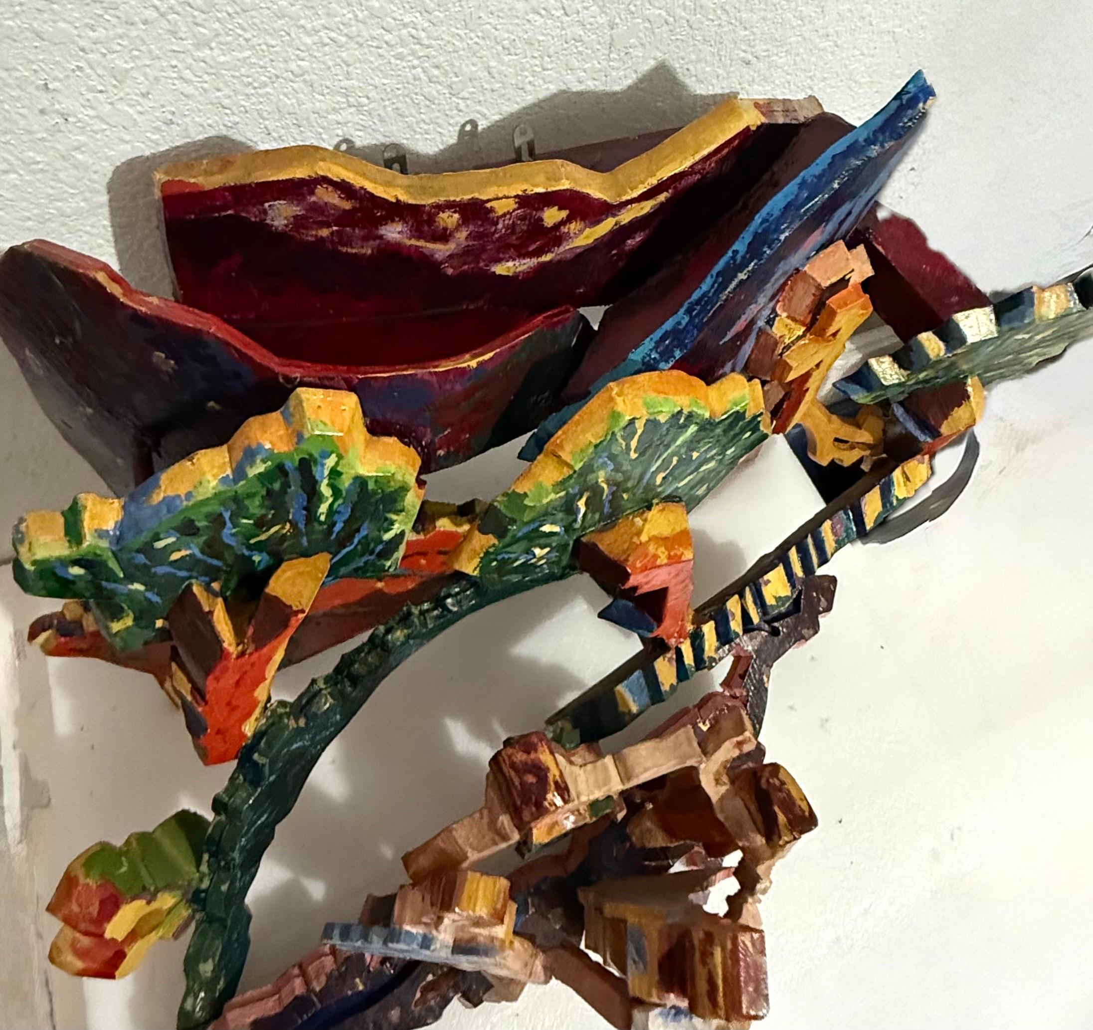 Große 3D-Skulptur mit Handmalerei Konstruktion Mimi Gross Holz Assemblage im Angebot 3