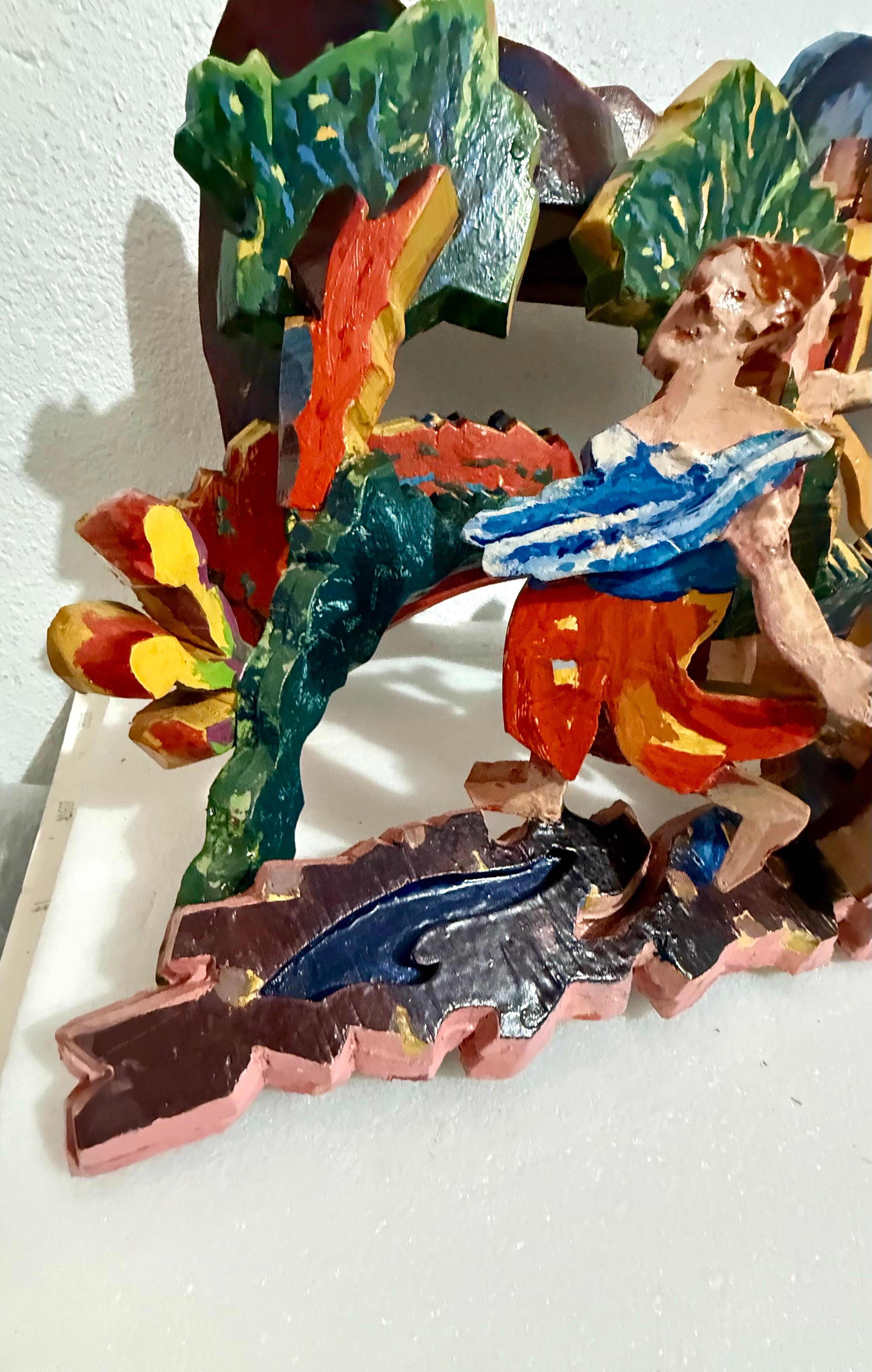 Große 3D-Skulptur mit Handmalerei Konstruktion Mimi Gross Holz Assemblage im Angebot 4