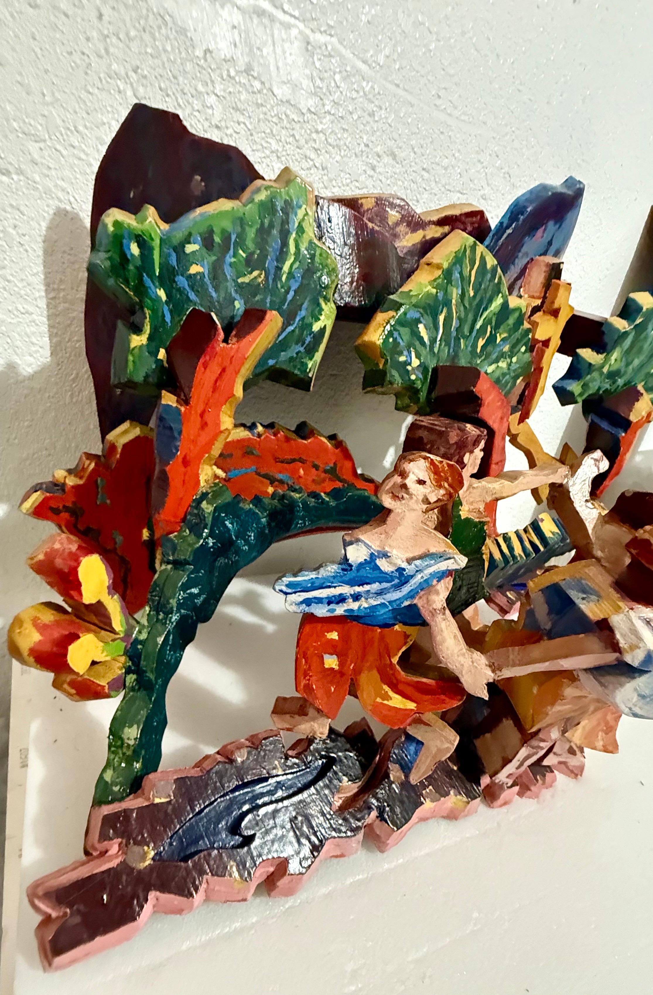 Große 3D-Skulptur mit Handmalerei Konstruktion Mimi Gross Holz Assemblage im Angebot 5