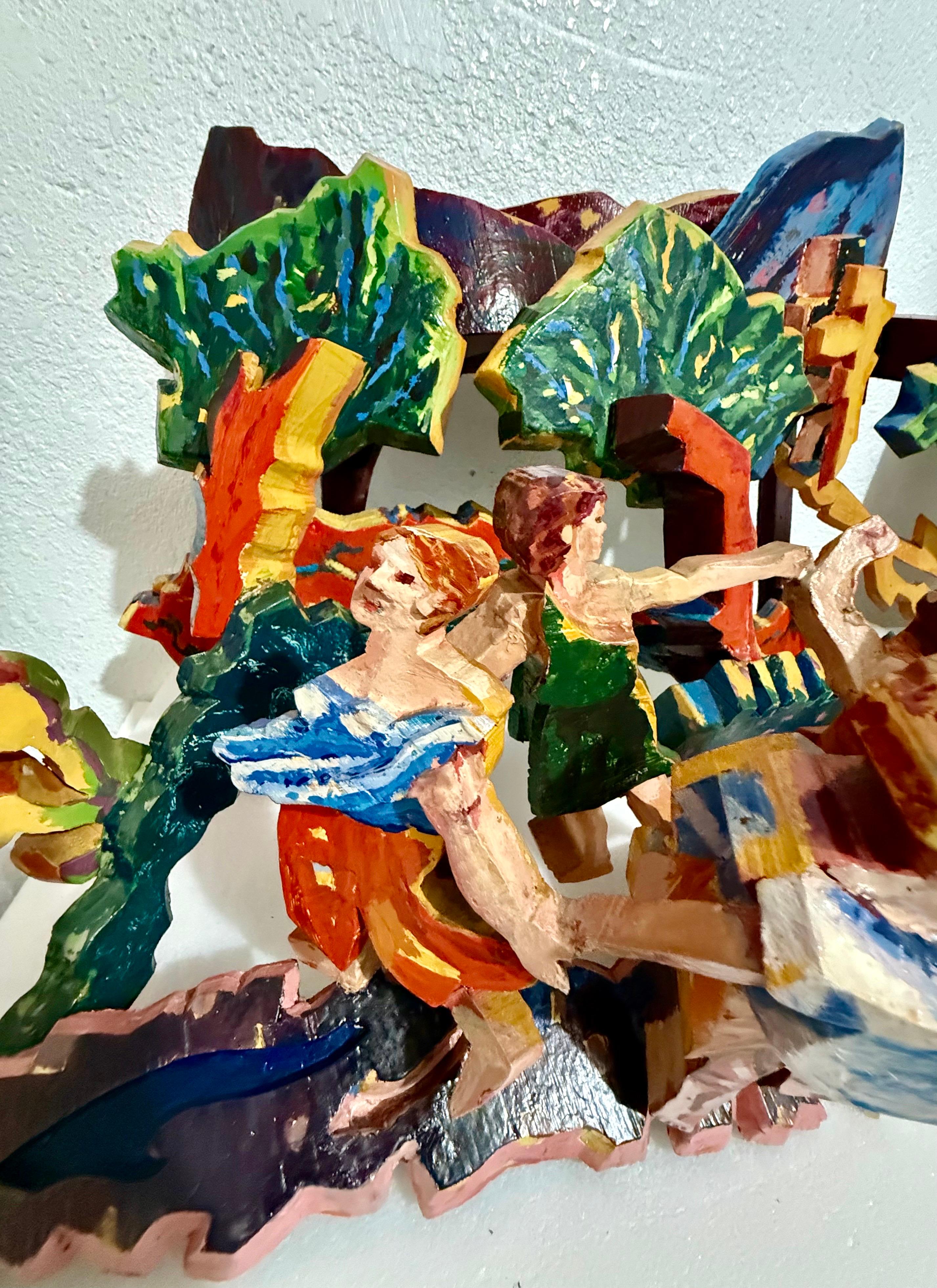 Große 3D-Skulptur mit Handmalerei Konstruktion Mimi Gross Holz Assemblage im Angebot 7