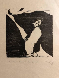 Woodcut Print, 'Aaron in the Desert' Bible Scene Signed Small Edition