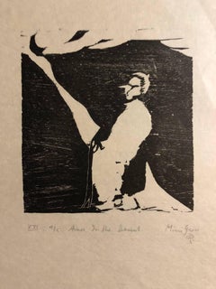 Vintage Woodcut Print, 'Aaron in the Desert' Bible Scene Signed Small Edition 