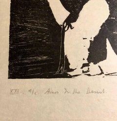Woodcut Print, 'Aaron in the Desert' Bible Scene Signed Small Edition