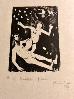 Woodcut Print, 'Creation of Eve' Bible Scene Signed Small Edition