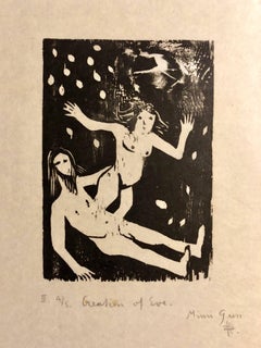 Woodcut Print, 'Creation of Eve' Bible Scene Signed Small Edition