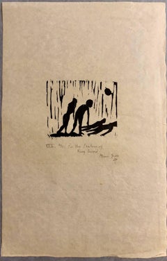 Woodcut Print, 'Psalms of King David' Bible Scene Signed Small Edition