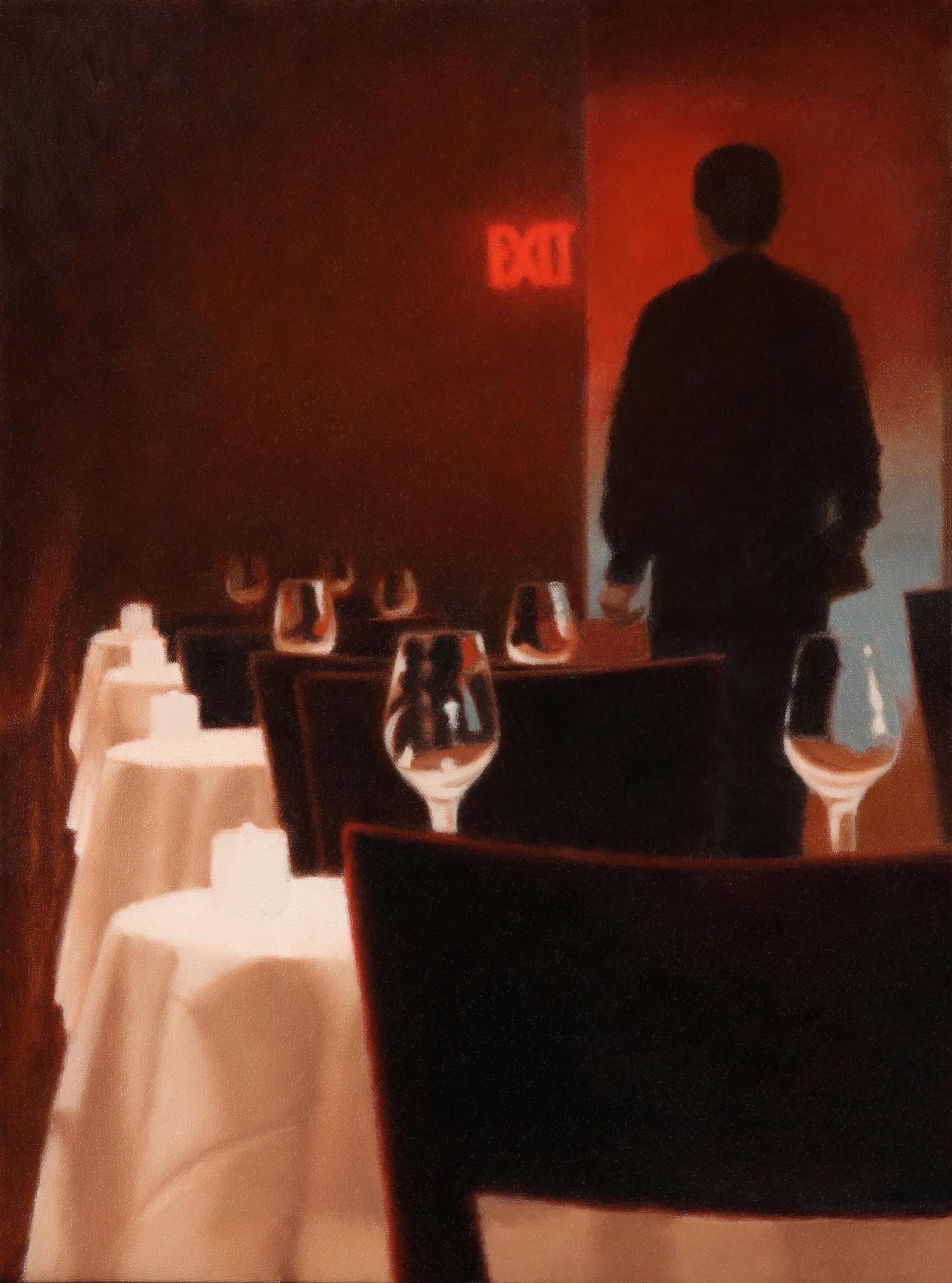 On The Town: San Francisco  / restaurant scene oil on canvas 