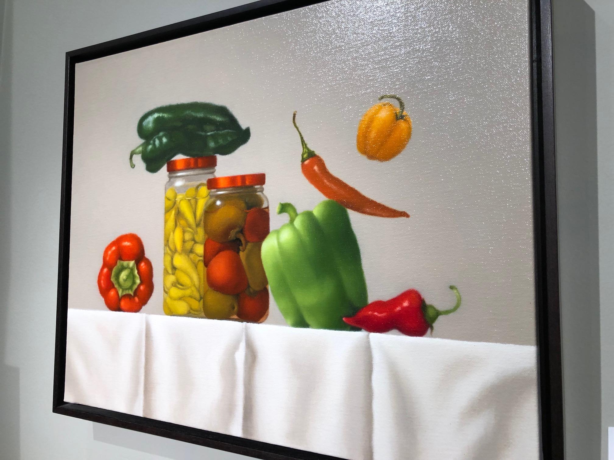 Pepper Party / oil on canvas - still life with food - Painting by Mimi Jensen