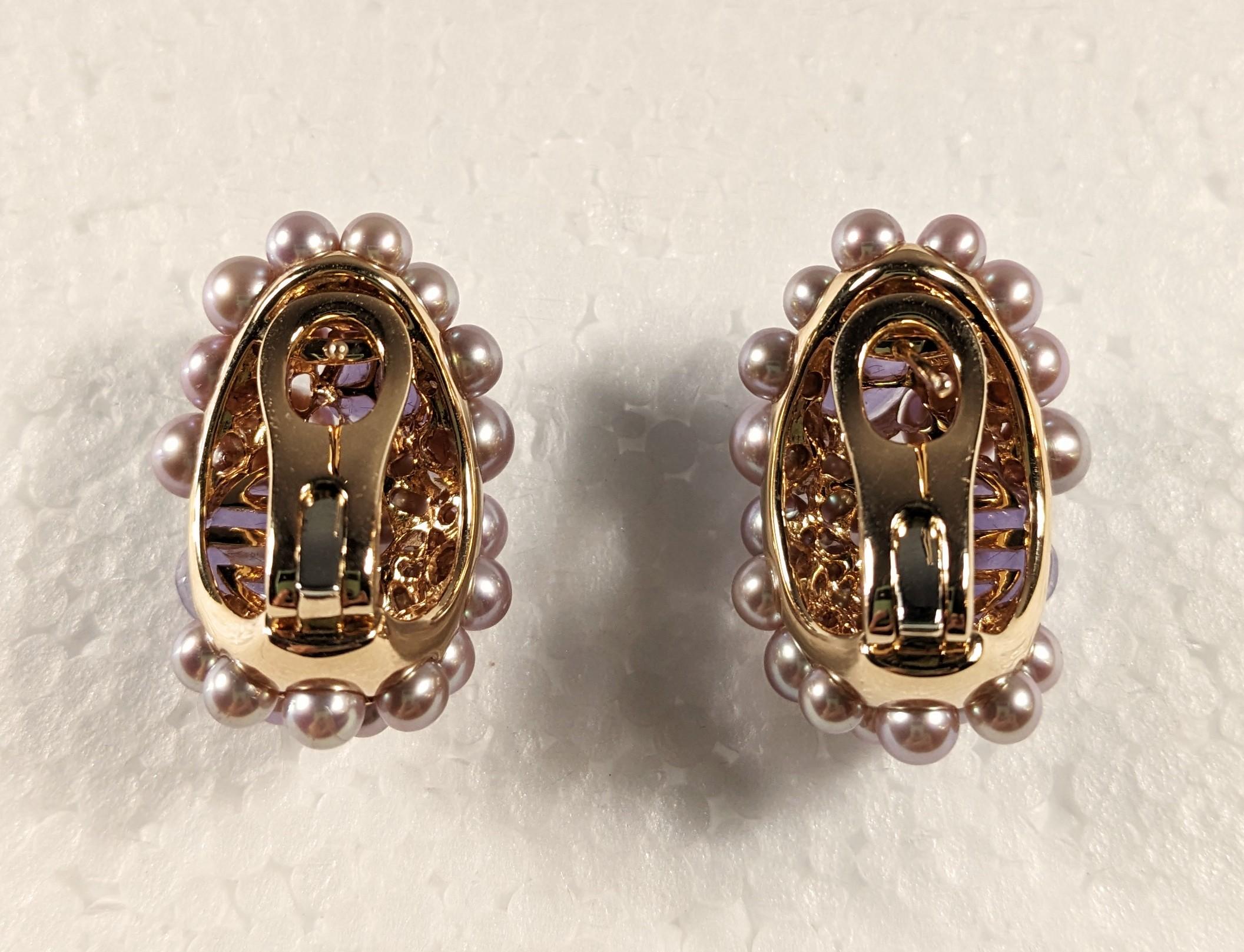 Rose Cut Vintage Mimi Milano 18K Rose Gold Earrings  Agate Flowers, Cultivated Pearls For Sale