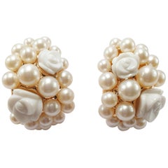 Mimi Milano 18 Karat Rose Gold Earrings with Agate Flowers and Pearls