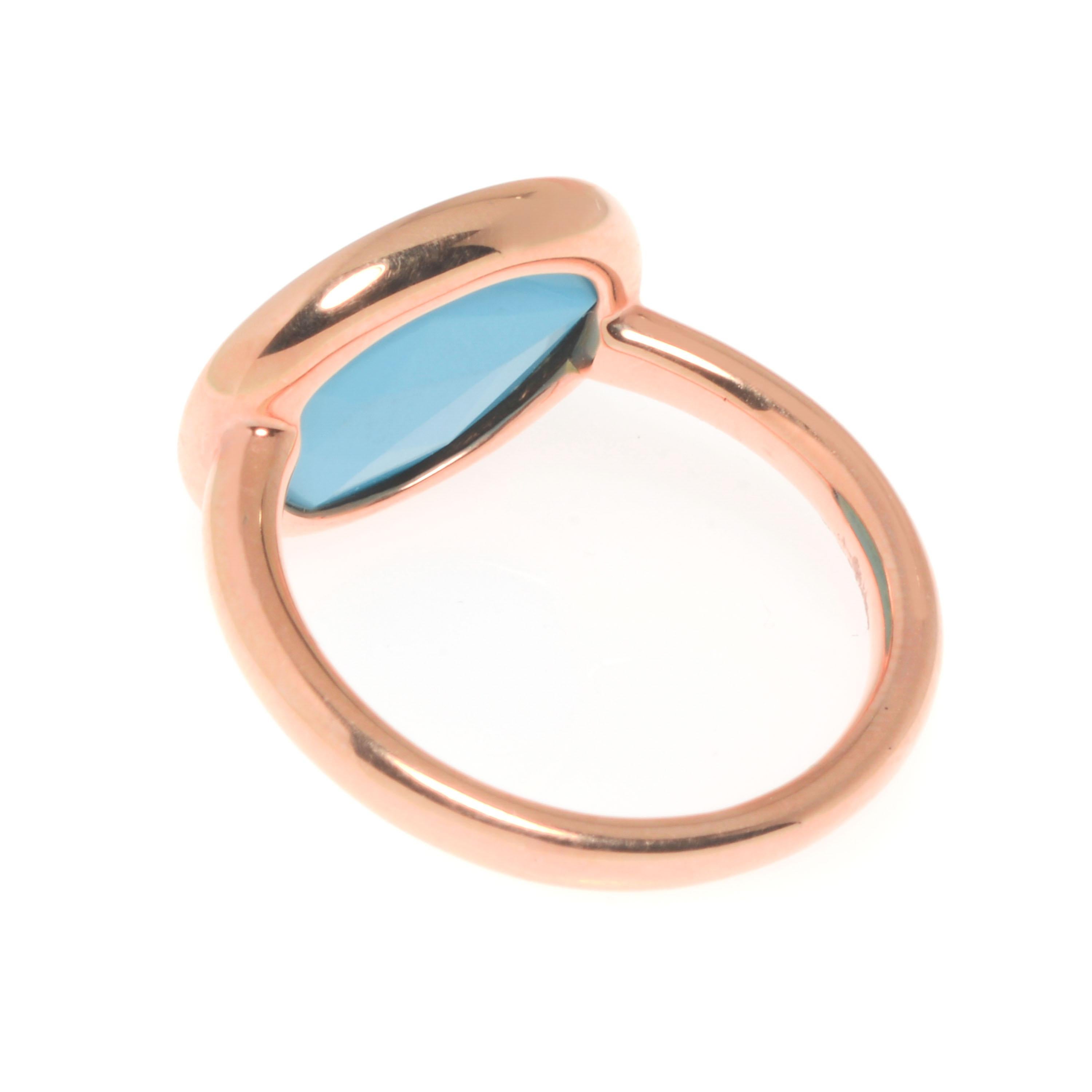 Contemporary Mimi Milano 18K Rose Gold, Turquoise Cocktail Ring sz 6.5 For Sale