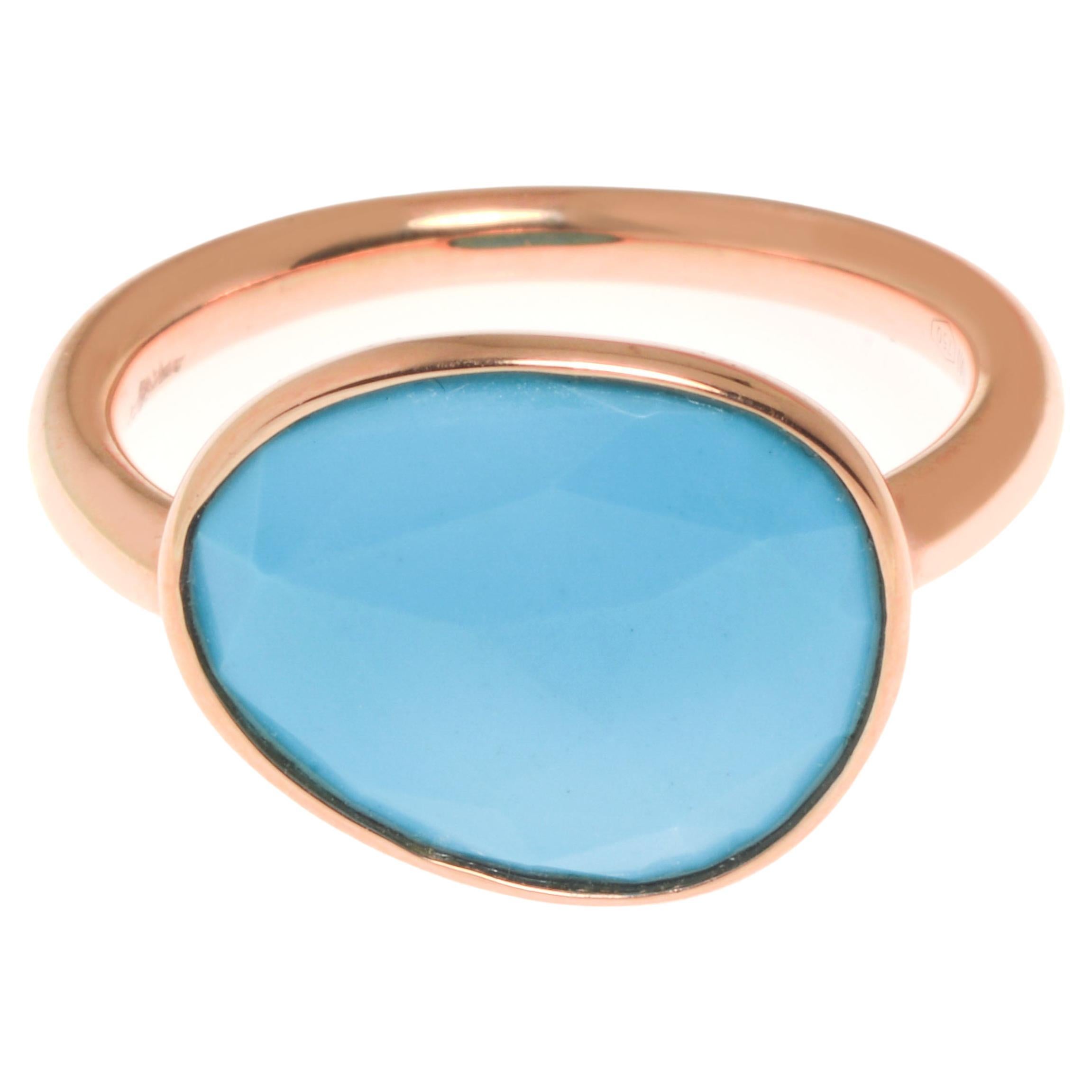 Mimi Milano 18K Rose Gold, Turquoise Cocktail Ring sz 7.5 For Sale