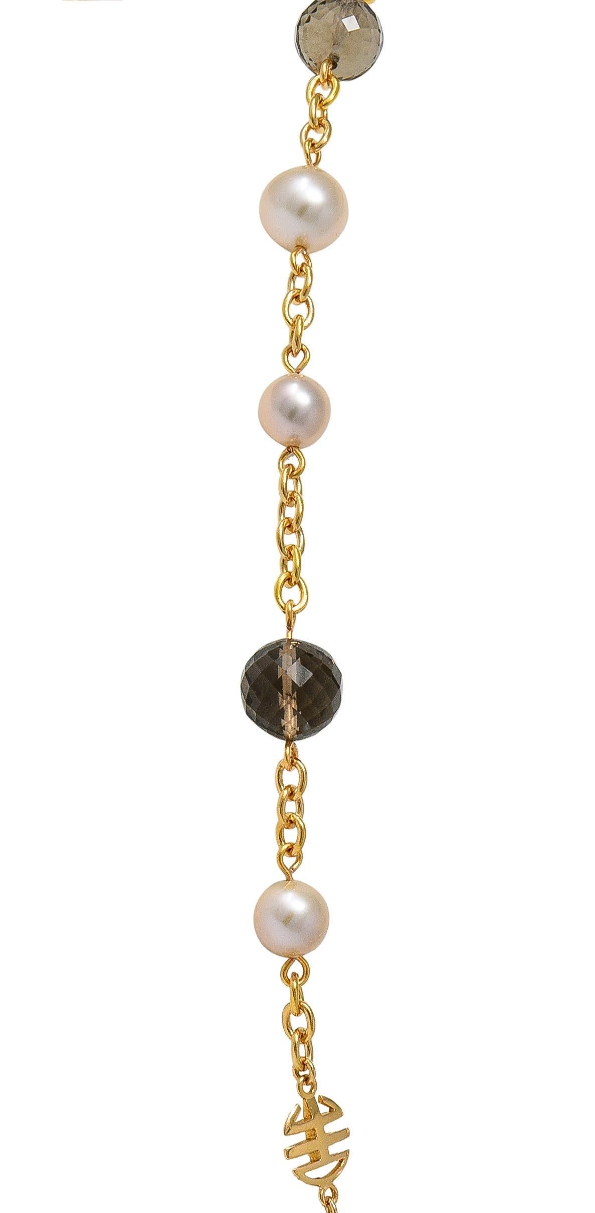 MiMi Milano Akoya Perle Rauchquarz 18K Gold Sartuoir Tropfen Halskette im Angebot 2