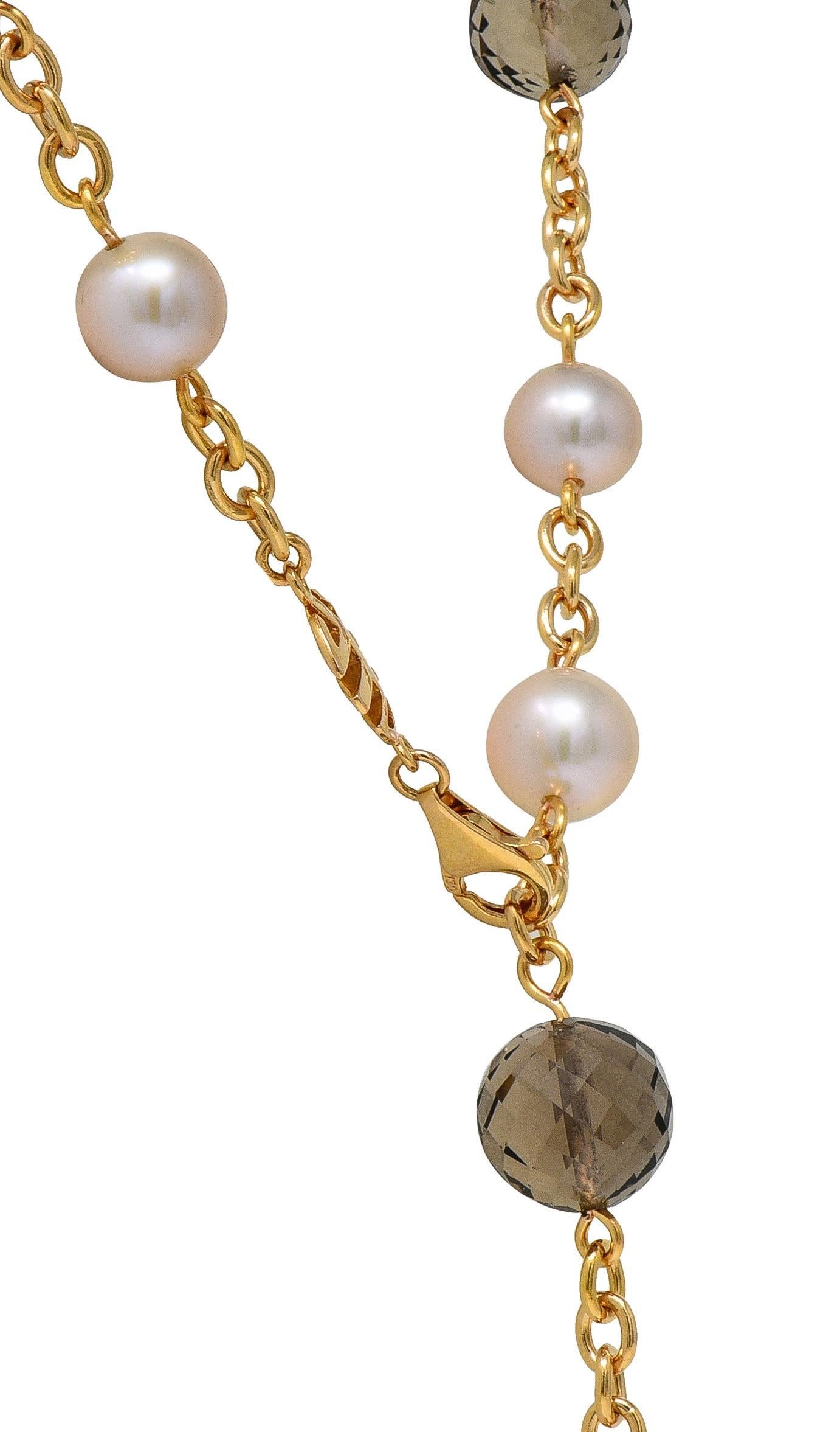 MiMi Milano Akoya Perle Rauchquarz 18K Gold Sartuoir Tropfen Halskette im Angebot 3