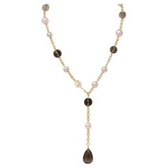 MiMi Milano Akoya Perle Rauchquarz 18K Gold Sartuoir Tropfen Halskette