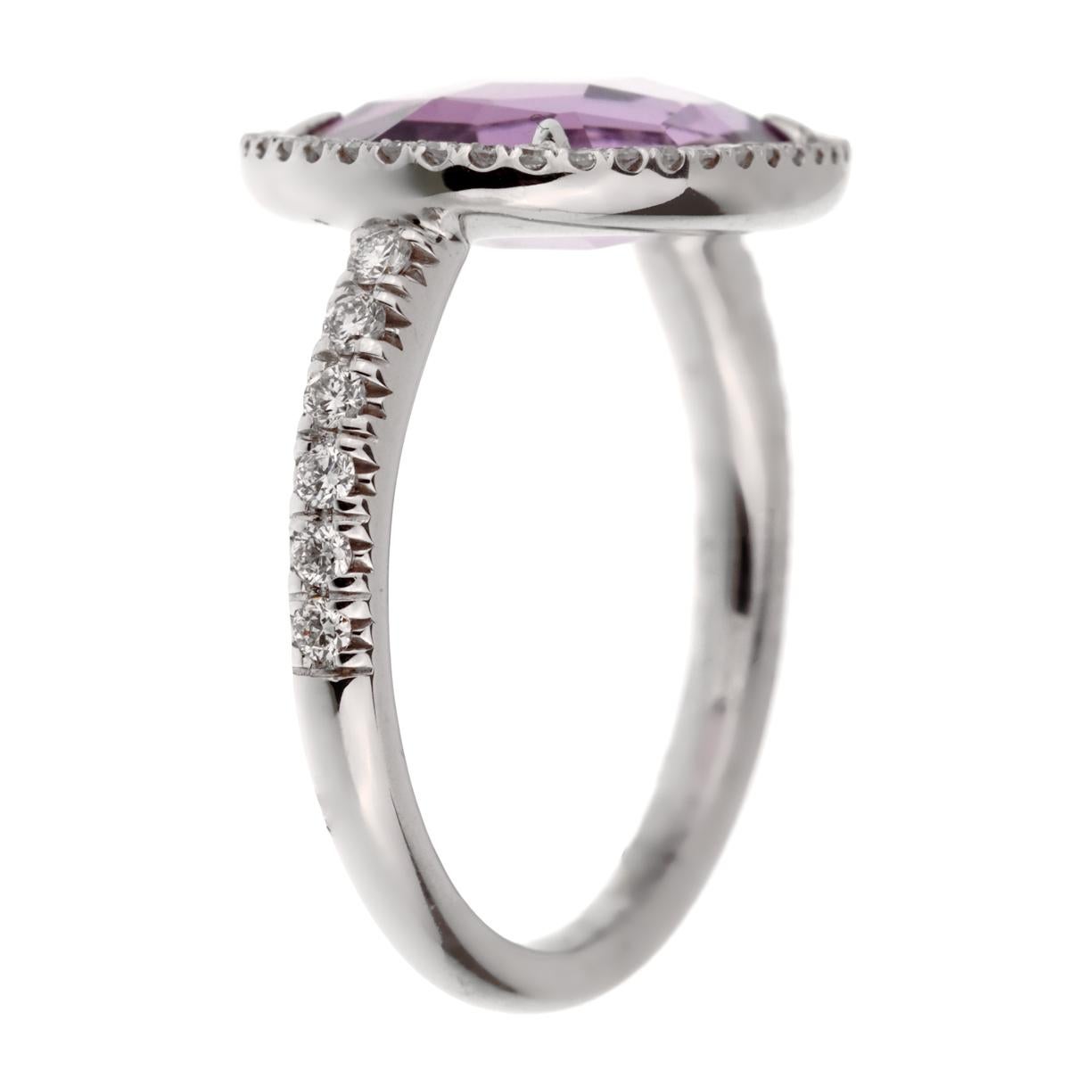 A chic Mimi Milano ring showcasing a 3.80ct amethyst encased with round brilliant cut diamonds in 18k white gold. The ring measures a size 7 and can be resized.

Sku: 2499