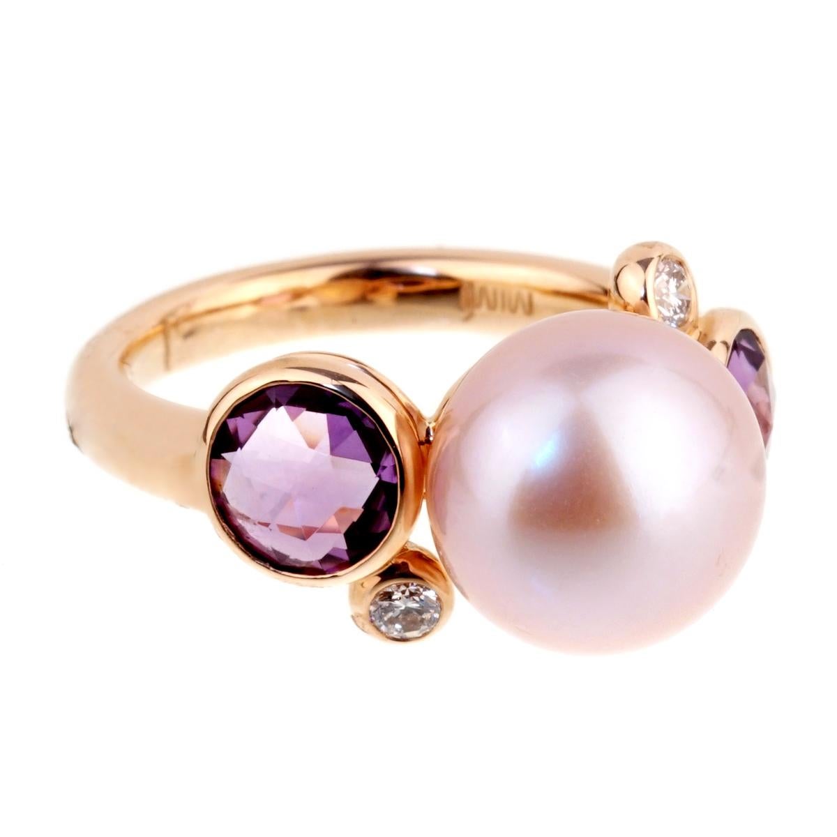 A chic Mimi Milano ring featuring a violet cultured pearl, amethyst and round brilliant cut diamonds in 18k rose gold. Size 6 (Resizeable)


Opulent Jewelers Sku 0001001