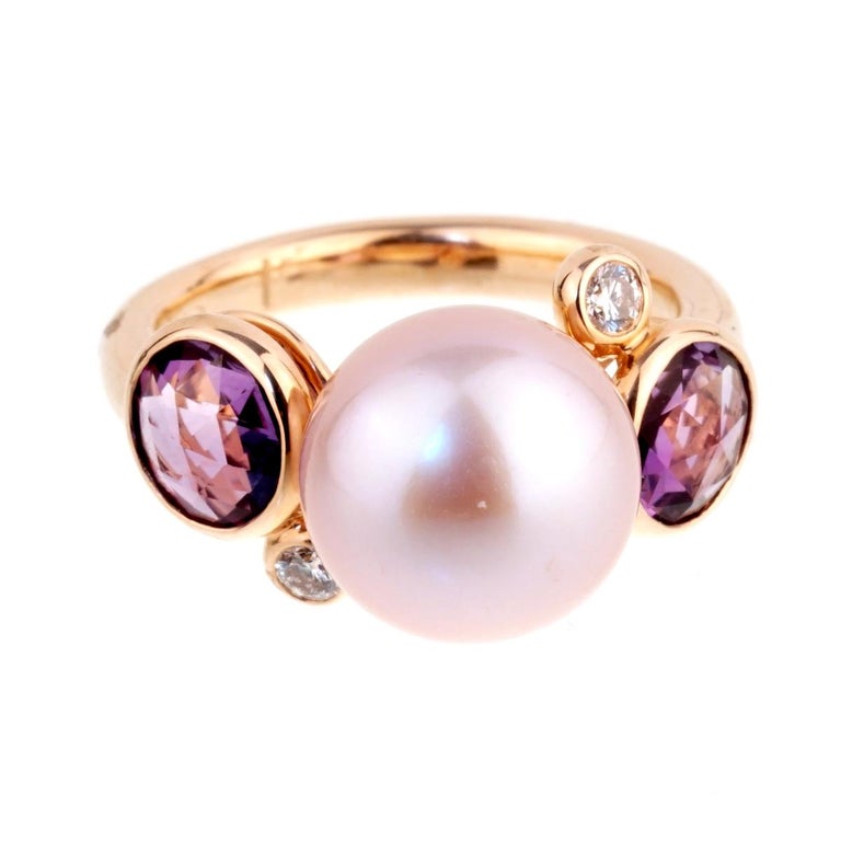 Mimi Milano Amethyst Pearl Diamond Ring For Sale at 1stdibs