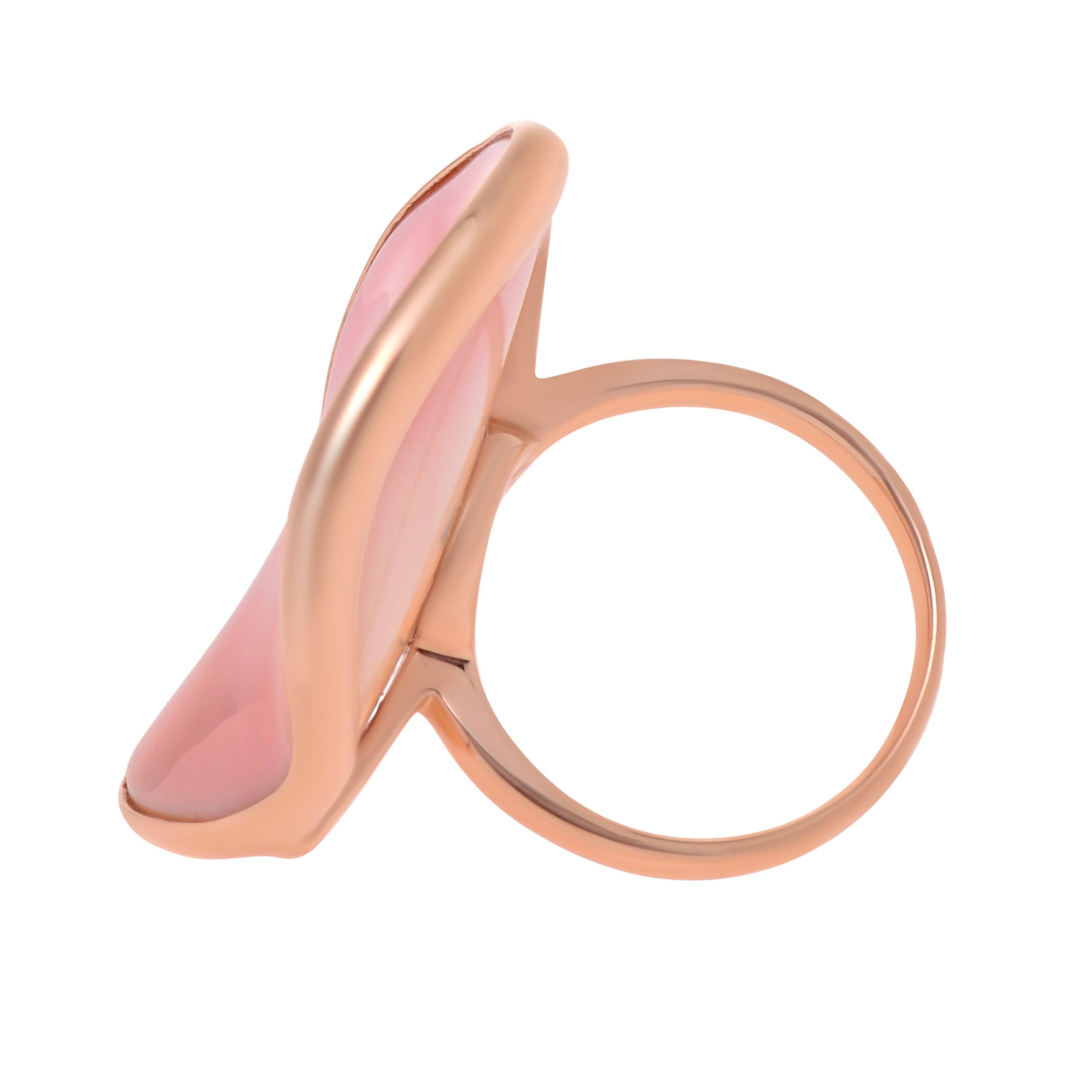 Contemporary Mimi Milano Aurora 18K Rose Gold Mother of Pearl Statement Ring sz 7.25 For Sale