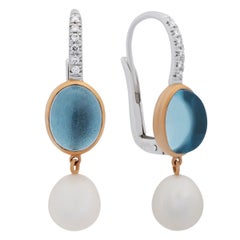 Mimi Milano Blue Topaz Pearl Diamond Gold Earrings
