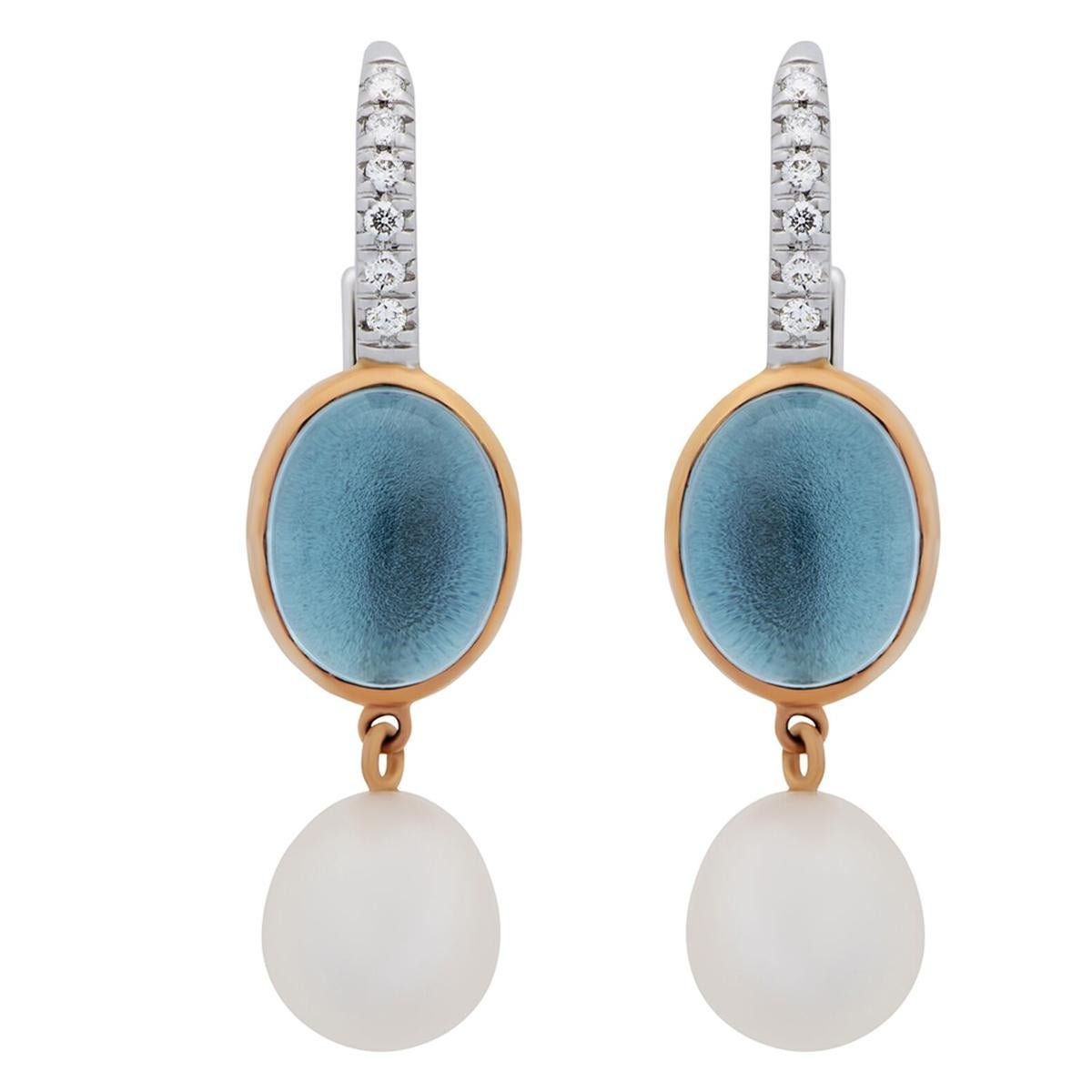 Mimi Milano Blue Topaz Pearl Diamond Gold Earrings