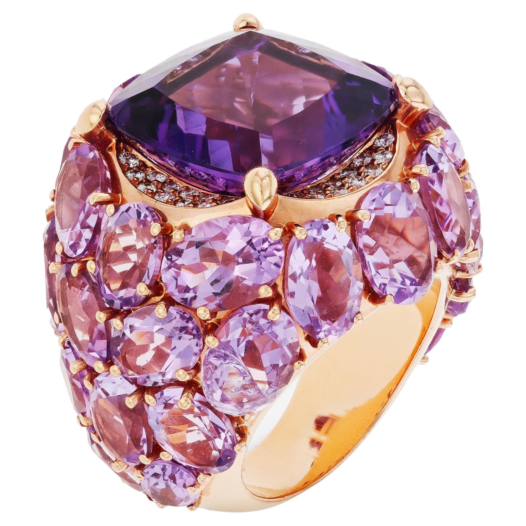 Mimi Milano Boutique 18K Rose Gold Amethyst & Diamond Ring sz 7.25 For Sale