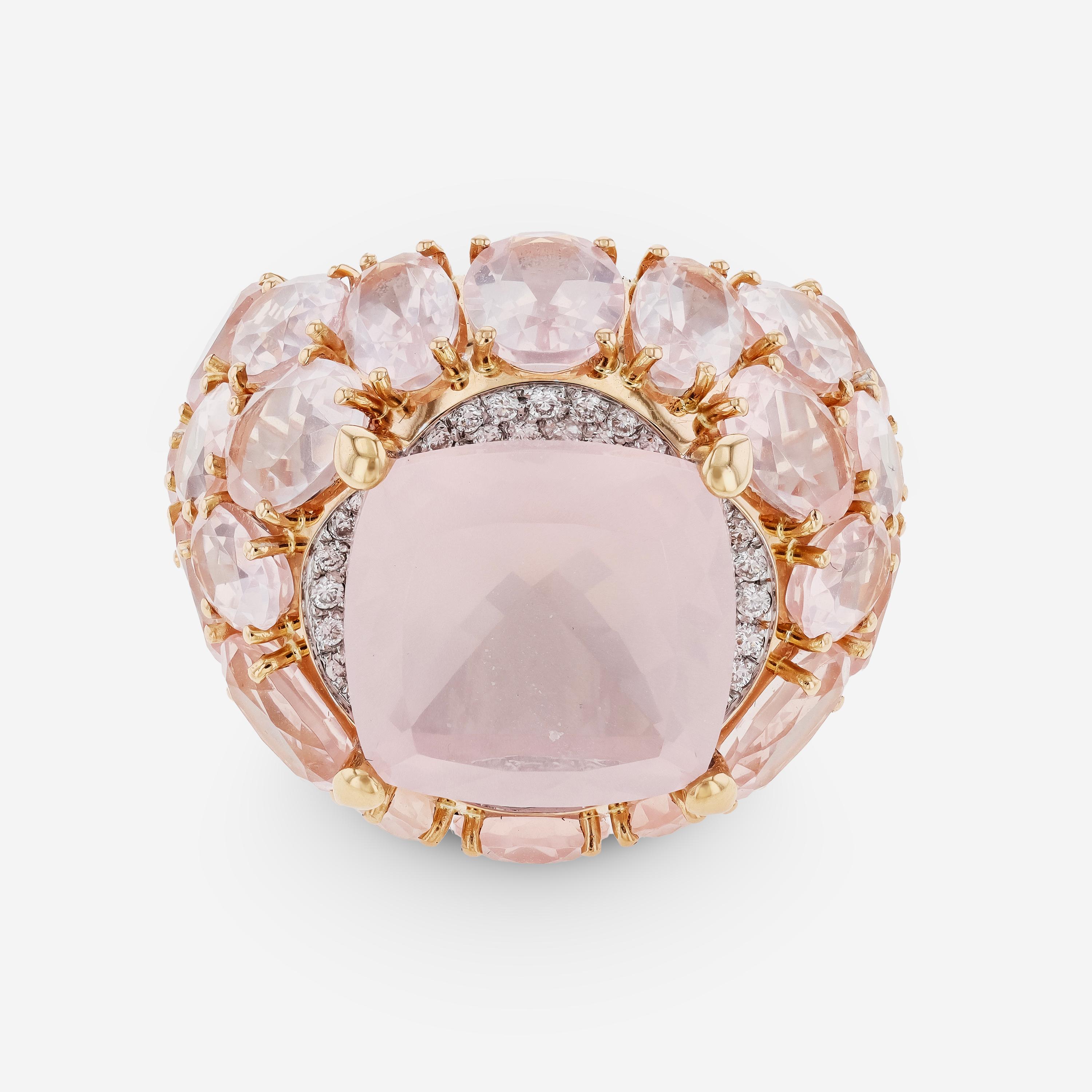 Contemporary Mimi Milano Boutique 18K Rose Gold Quartz & Diamond Ring sz 7.25 For Sale