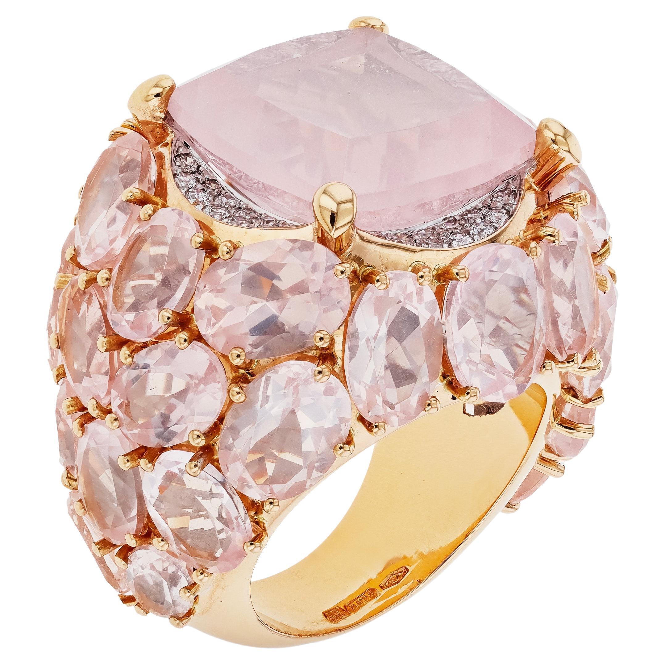 Mimi Milano Boutique Bague en or rose 18 carats, quartz et diamants, taille 7,25