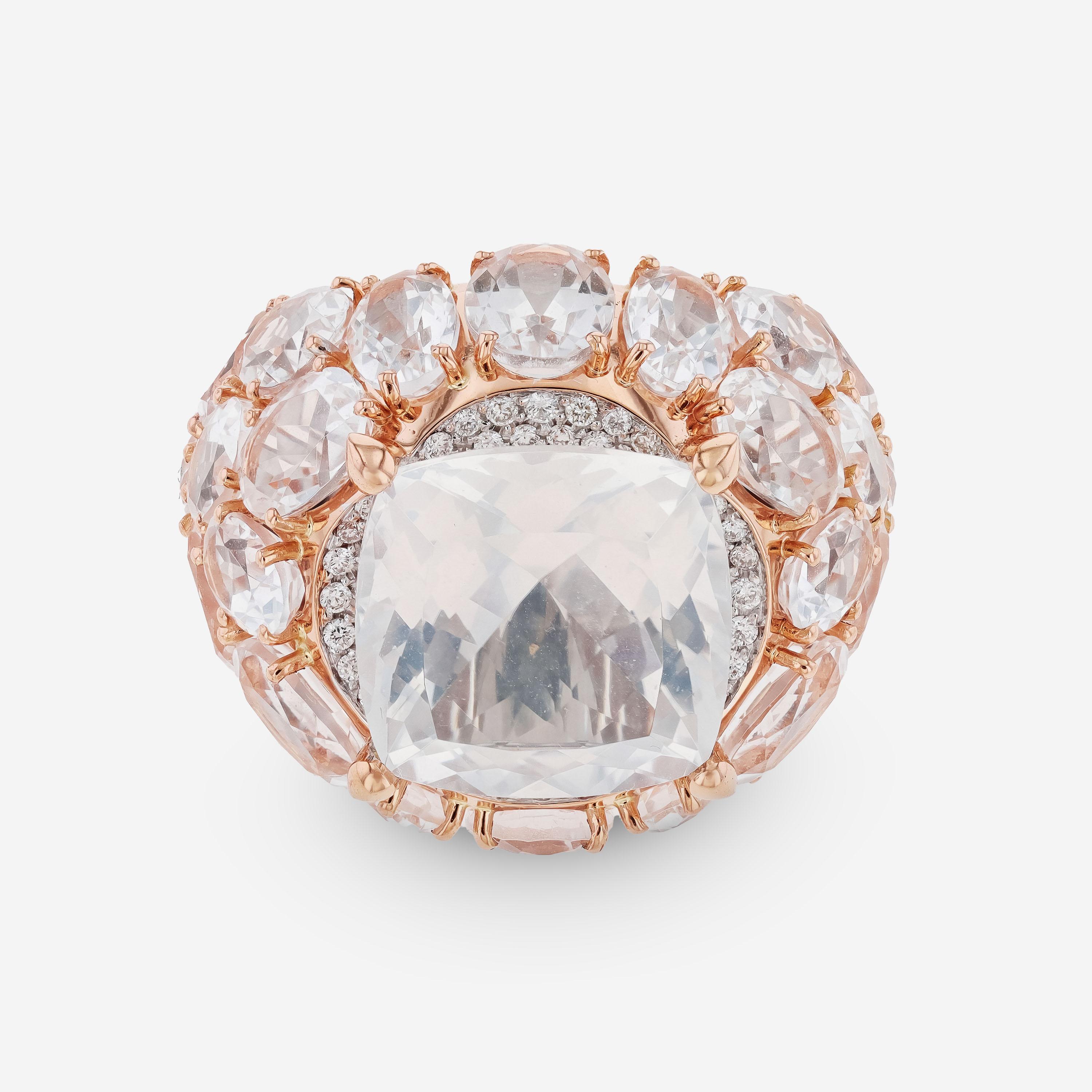 Contemporary Mimi Milano Boutique 18K Rose Gold, Rock Crystal & Diamond Ring sz 6.5 For Sale
