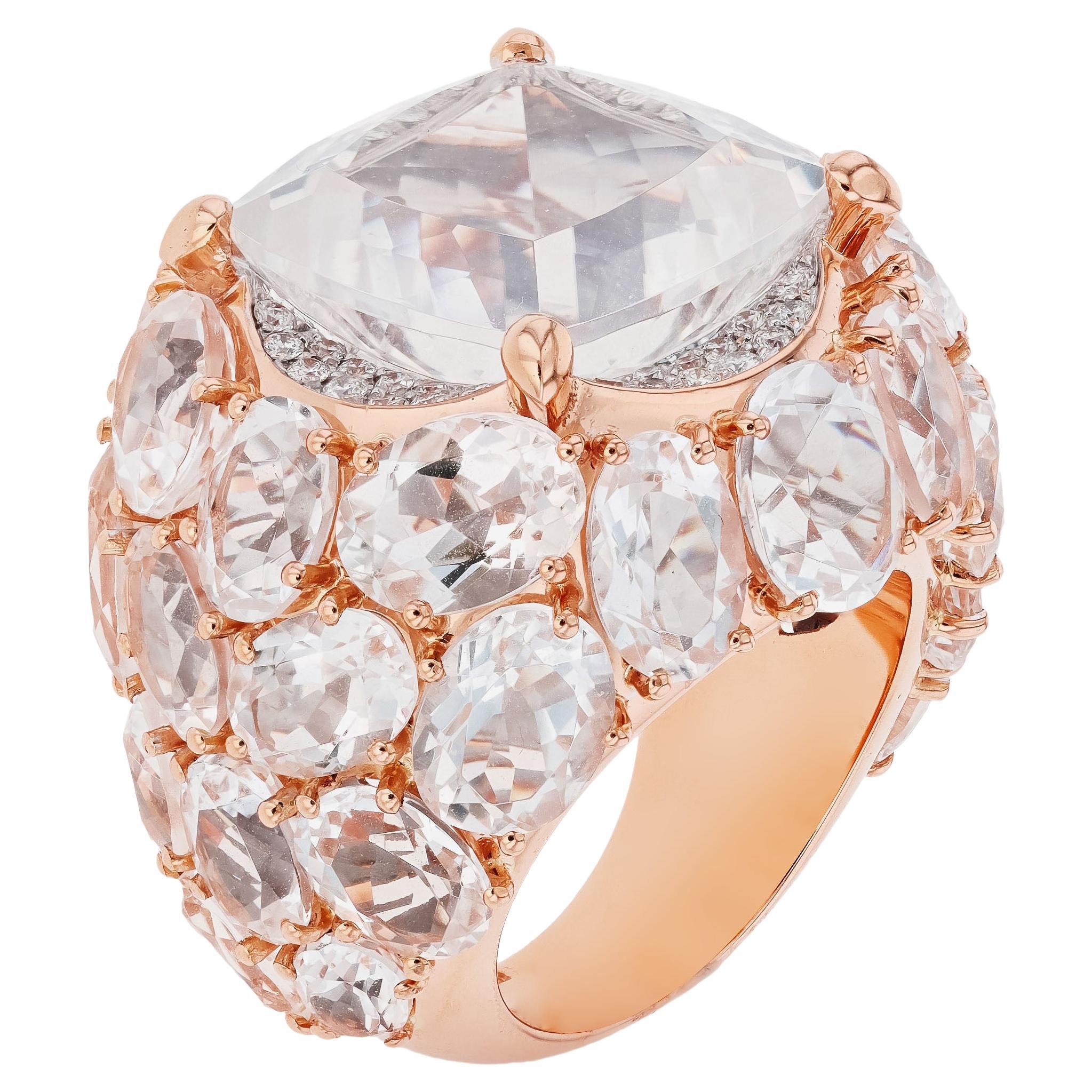 Mimi Milano Boutique 18K Rose Gold, Rock Crystal & Diamond Ring sz 6.5 For Sale