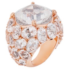 Mimi Milano Boutique 18K Rose Gold, Rock Crystal & Diamond Ring sz 6.5