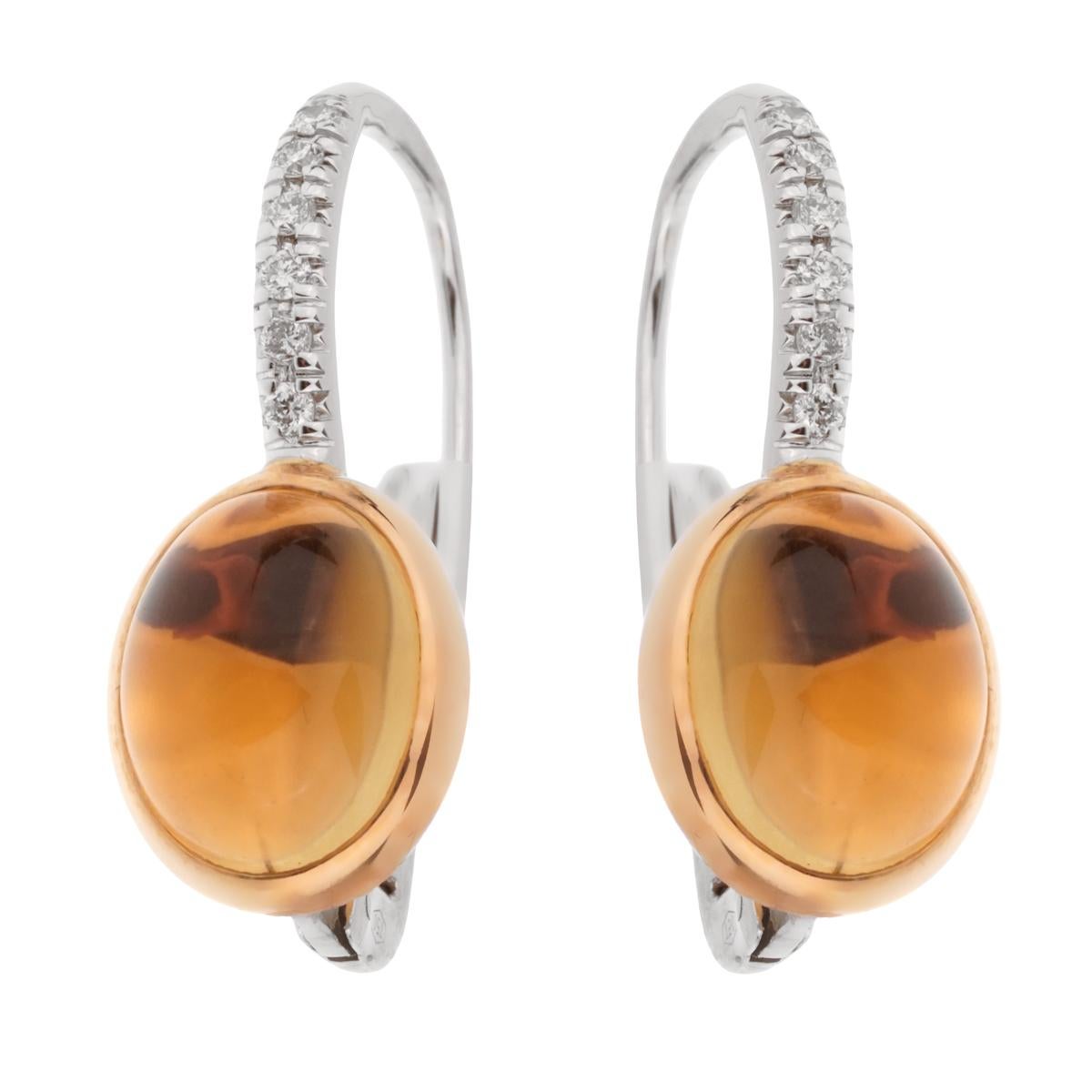 Cabochon Mimi Milano Citrine Diamond White Gold Drop Earrings For Sale