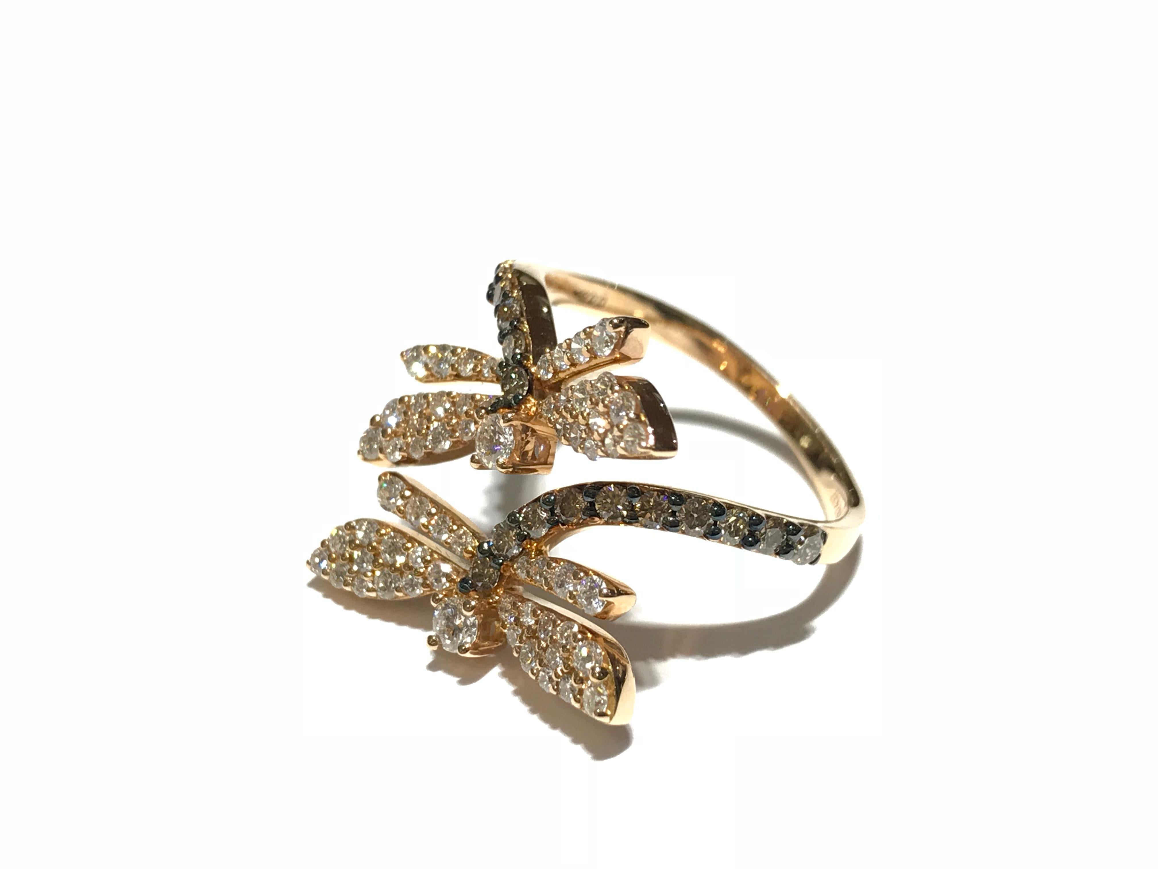 MIMI Milano Dragonfly ring in 18 carat pink gold with white and champagne diamonds 
0.58 carat diamonds 
VS clarity E F colour 
