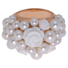 Bague Grace Mimi Milano en or rose 18 carats, agate et perles, taille 7,75