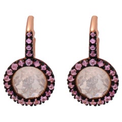 Mimi Milano Happy 18k Rose Gold Rose Quartz & Sapphire Drop Earrings