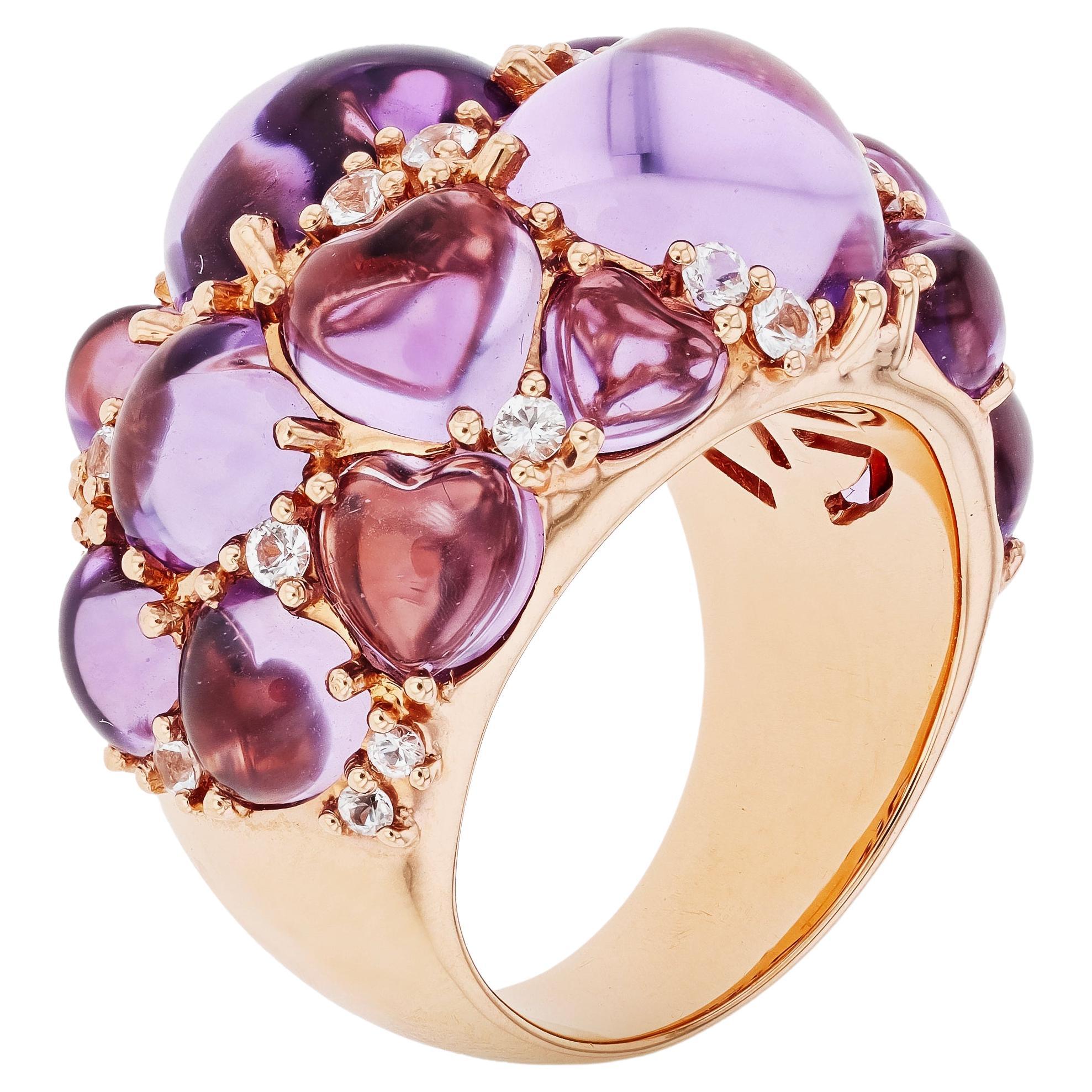 Mimi Milano Juliet 18K Rose Gold Cabochon Amethyst & Sapphire Ring s 6.25 For Sale