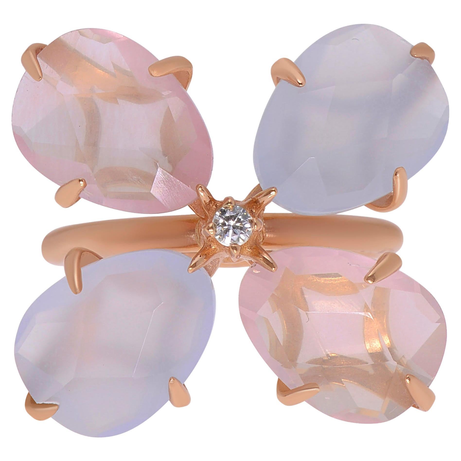 Mimi Milano Mila 18K Rose Gold, Chalcedony & Diamond Ring sz 6.5 For Sale