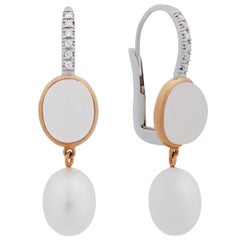 Mimi Milano Milky Quartz Pearl Diamond Gold Earrings