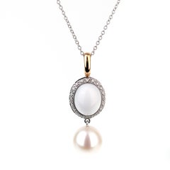 Mimi Milano Milky Quartz Pearl Diamond Necklace