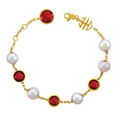 Mimi Milano Pearl and Garnet Gold Bracelet